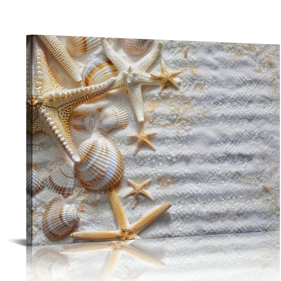 FCXZI Starfish Shells Sea Shell Canvas Wall Art Print Decor Ready To Hang Home Room Decoration 20x16in