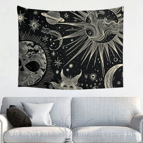 FCXZI Stars Planets Black And White Tapestry Wall Hanging 60x50 40*30in