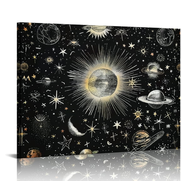 FCXZI Stars Planets Sun Art Modern Canvas Prints Wall Decor Ready To Hang Room Home Decor 16x12in