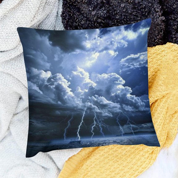 FCXZI Storm Ocean Boat Square Cushion Cover for Home Sofa Couch Decor - Set of 1 Linen Pillow Case 18x18in