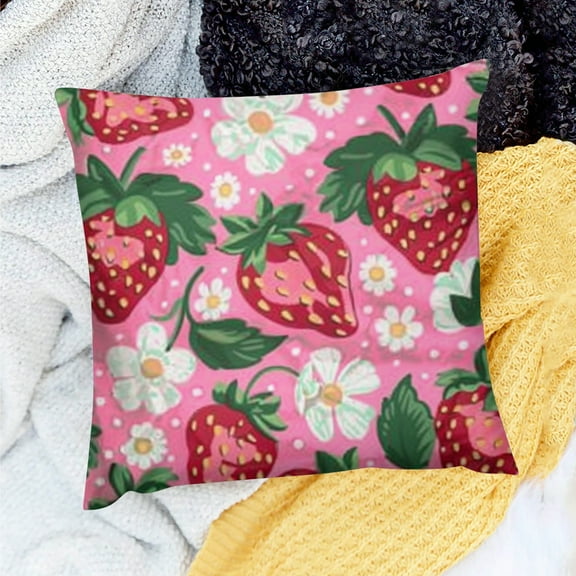 FCXZI Strawberries Flowers Kitsch Movement Pillow Case Home Decor 18x18in