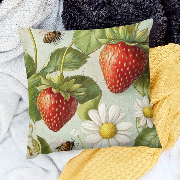 FCXZI Strawberry Daisy Bee Farmhouse Decor Pillow Cover Set 18x18in