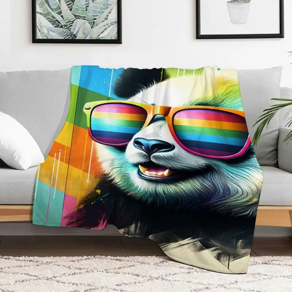 FCXZI Stylized Panda Colorful Sunglasses Flannel Blanket Multi-Purpose 30x40in
