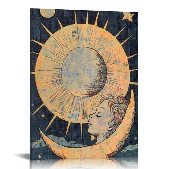 FCXZI Sun Moon Child Canvas Wall Art Modern Home Decor 12x16 12x16in