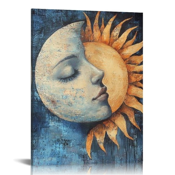 FCXZI Sun Moon Face Wall Decor Canvas Prints for Home Office Art 12x16in
