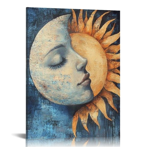 FCXZI Sun Moon Face Wall Decor Canvas Prints for Home Office Art 16x20in