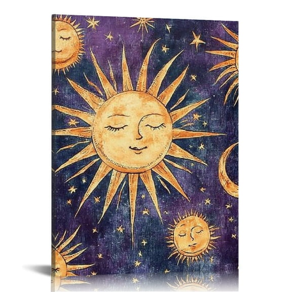 FCXZI Sun Moon Stars Wall Decor Canvas Print Ready to Hang Art 16x20in