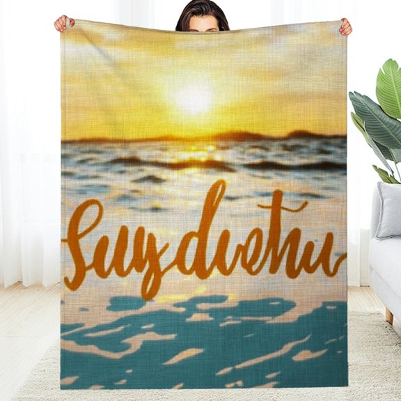 FCXZI Sun Waves Warm Cozy Flannel Blanket for All Seasons, Multi-Purpose 50*60in