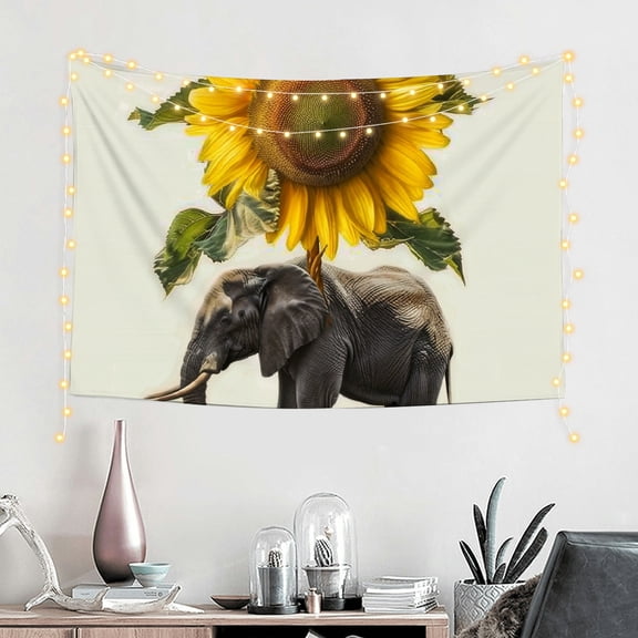 FCXZI Sunflower Elephant Surrealism Wall Tapestry Art for Home 60*40in