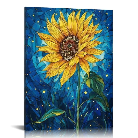 FCXZI Sunflower Stars Blue Canvas Print Wall Art Home Decor 12x16in