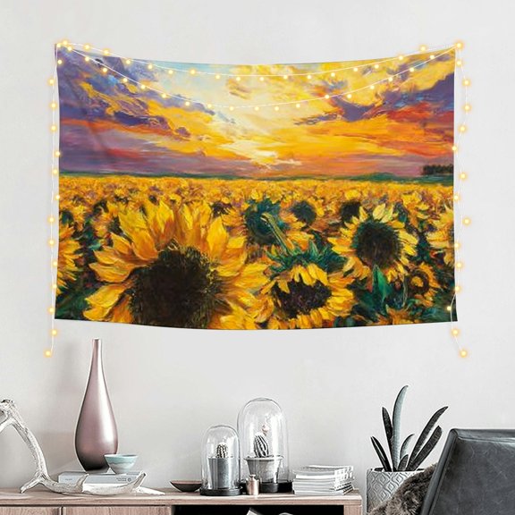 FCXZI Sunflower Sunset Oil Painting Tapestry Wall Hanging Decor 60*40in