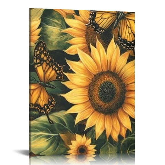 FCXZI Sunflowers Butterflies Spiral Design Canvas Wall Art Decor 16x20in