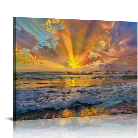 FCXZI Sunset Waves Clouds Canvas Art Modern Prints Ready To Hang Home Wall Decor 20x16in