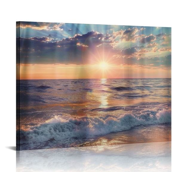 FCXZI Sunset Waves Clouds Canvas Wall Art Decor for Home Living Room Bedroom Kitchen Bathroom Office Salon Bar, Ready To Hang Room Home Art Decor 16x12in