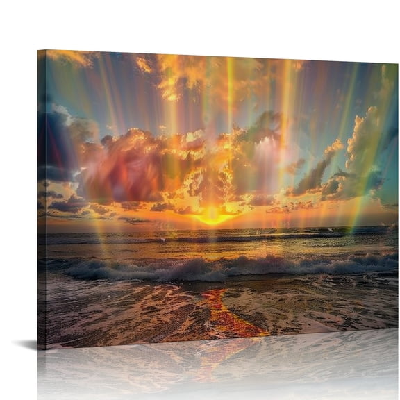 FCXZI Sunset Waves Hologram Wall Decor Canvas Prints Art for Home Living Room Bedroom Kitchen Bathroom Office Salon Bar, Ready To Hang Room Home Art Decor 16x12in