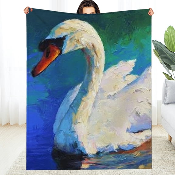 FCXZI Swan Flannel Blanket for Couch Bed Sofa, Warm Soft Lightweight 40*50in