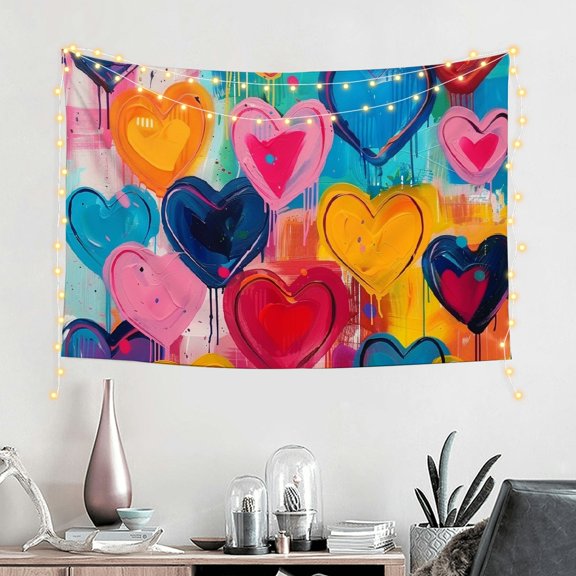 FCXZI Tapestry Wall Hanging Hearts Colors Pop Art Print 4 Sizes 60*40in