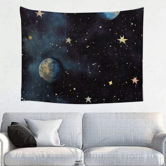 FCXZI Tapestry Wall Hanging Stars Planets Blue Moon Print Art 40*30in