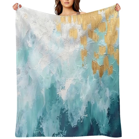 FCXZI Teal Gold Abstract Painting Throw Blanket Soft Cozy Clear Print Lightweight Blanket for Couch Sofa Bedroom Adults Family Gift