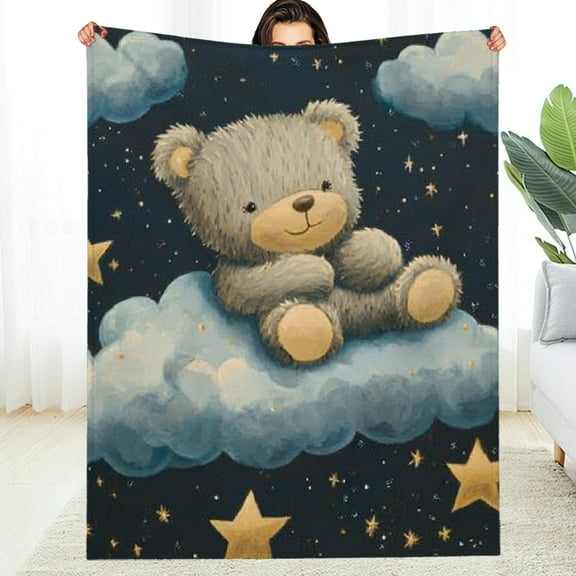 FCXZI Teddy Bear Stars Clouds Soft Flannel Blanket for All Seasons 40*50in