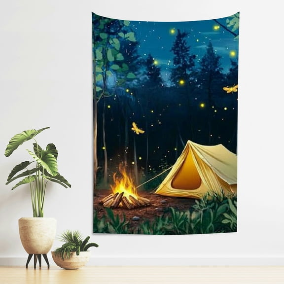 FCXZI Tent Firefly Campfire Print Wall Hanging Tapestry for Home Decor 40*60in