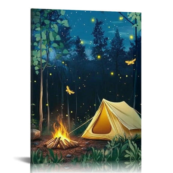 FCXZI Tent Firefly Campfire Wall Decor Canvas Art for Home 16x20in