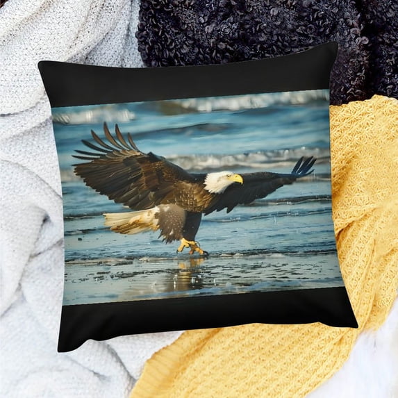 FCXZI Throw Pillow Cover Bald Eagle Beach Wildlife Cushion Case for Home Sofa Couch Decor, 100% Linen, Set of 1, 3 Sizes 24x24in