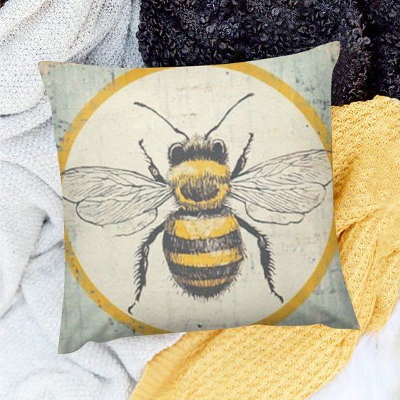 FCXZI Throw Pillow Cover Bee 100% Linen for Home Sofa Couch Decoration Set of 1 Invisible Zipper Design 3 Sizes 20x20in