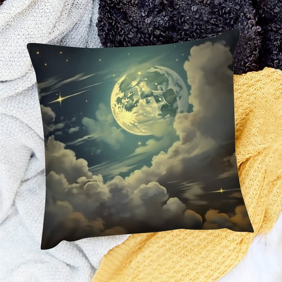 FCXZI Throw Pillow Cover Moon Clouds Plane Home Sofa Couch Decor 20x20in