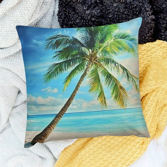 FCXZI Throw Pillow Cover Palm Tree Beach Ocean Party Decor for Home Sofa Couch Linen 100% - Set of 1, Various Sizes 24x24in
