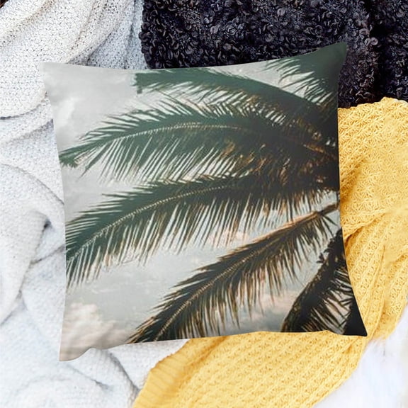 FCXZI Throw Pillow Cover Palm Tree Bird Cloud Decor for Home Sofa Couch Linen 100% - Set of 1, Various Sizes 18x18in