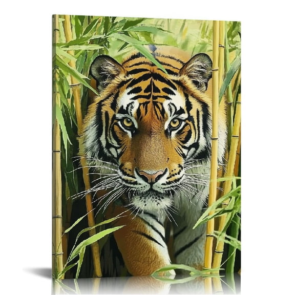 FCXZI Tiger Bamboo Forest Canvas Wall Art Decor Ready to Hang for Home Living Room Bedroom Office 12x16in