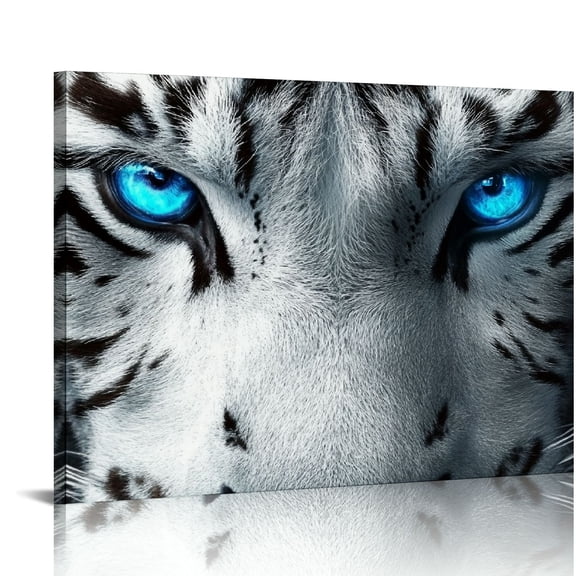 FCXZI Tiger Canvas Wall Art Black and White Picture Wild Animal Blue Eyes Tiger Painting Prints Modern Artwork for Living Room Bedroom Home Office 16x12in