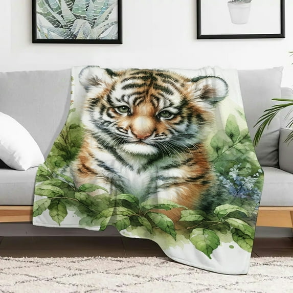 FCXZI Tiger Cub Fuzzy Fluffy Soft Cozy Flannel Blanket, Multi-Purpose 50x60in