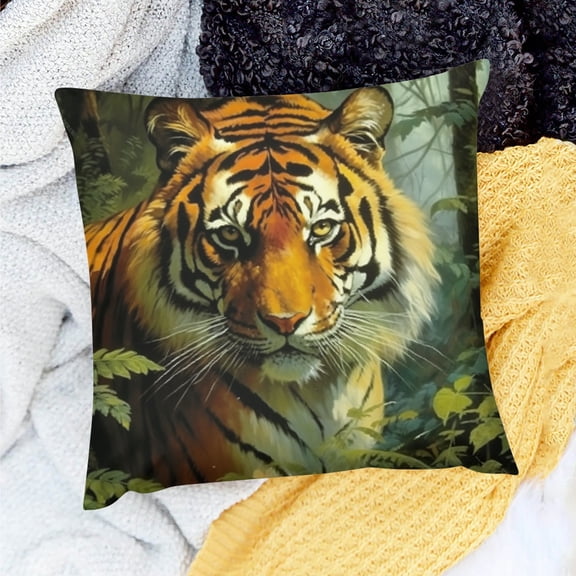 FCXZI Tiger Forest Painting Throw Pillow Cover for Home Sofa Couch 20x20in