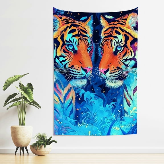 FCXZI Tigers Psychedelic Art Blue Background Wall Tapestry 100% Polyester 40*60in