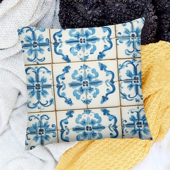 FCXZI Tile Pattern Flemish Baroque Square Cushion Cover for Sofa 18x18in