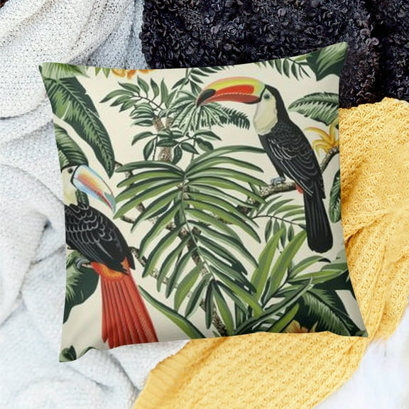 FCXZI Toucan Square Cushion Cover Pillowcase for Home Sofa Couch Decor 100% Linen 18x18in