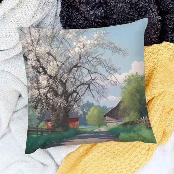 FCXZI Tree Barn Country Road Home Decor Throw Pillow Cover Linen 18x18in