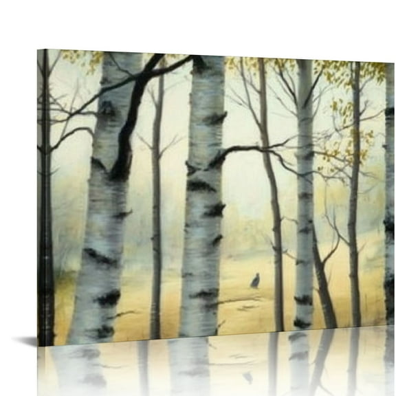 FCXZI Tree and Bird Wall Art, Birch Tree Canvas Print Wall Art Nature Scenery Landscape Picture for Living Room Bedroom Wall Painting Decoration Graphic Fine Modern Artwork 16x12in