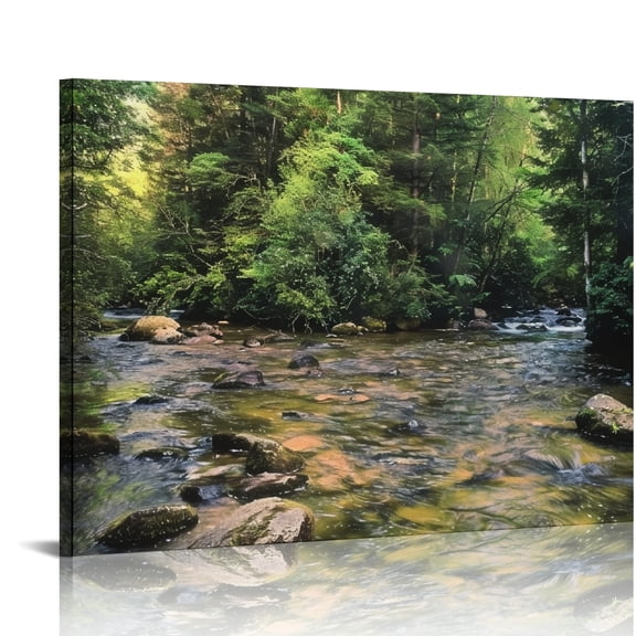 FCXZI Trees Rocks River Canvas Print Wall Decor for Home Living Room Bedroom Kitchen Bathroom Office Salon Bar Decorations Ready To Hang Art 16x12in