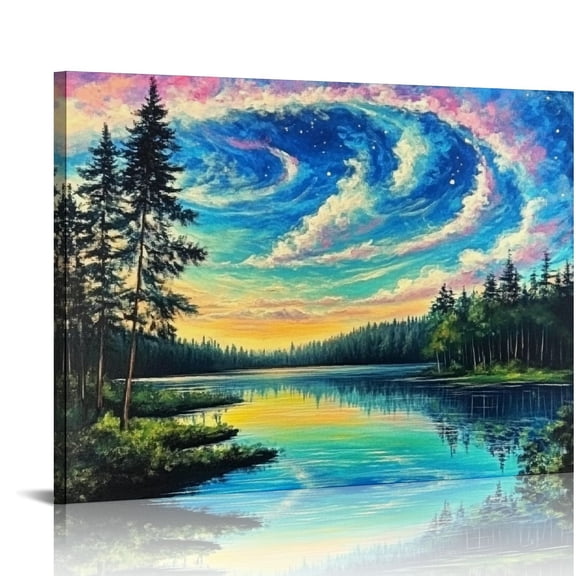 FCXZI Trees Sky Wall Decor for Bedroom Canvas Print Ready To Hang Home Art Decor 16x12in