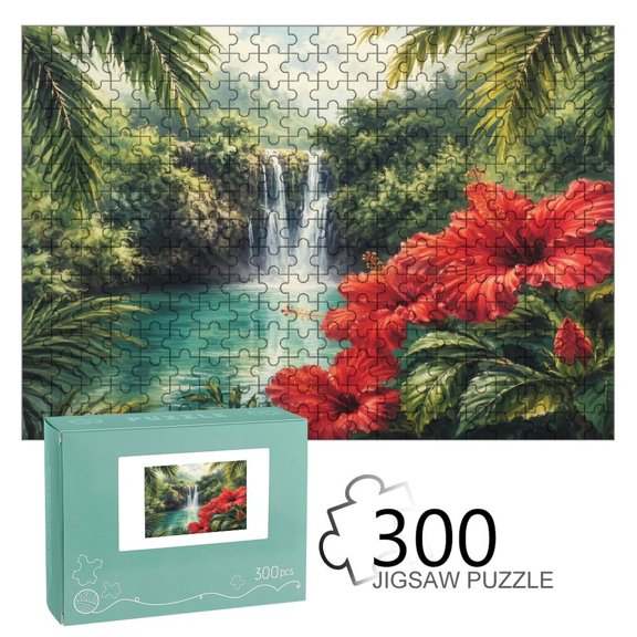 FCXZI Tropical Waterfall, Interest Wooden Jigsaw Puzzle, HD Printed Art Puzzle, Interactive Family Game, Wall Decor for Bedroom Living Room, Educational, Fun Gift for Adults and Family