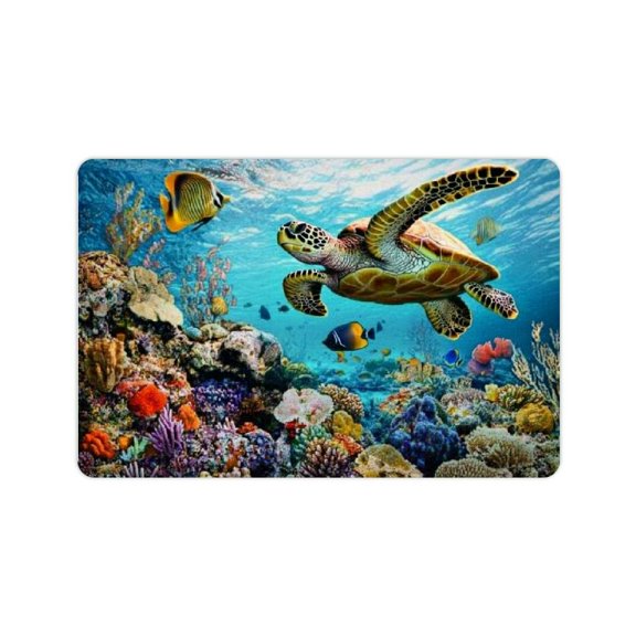 FCXZI Turtle Entrance Door Mat, Fish & Turtle Spring Sunshine Decoration Welcome Door Mat, Non Slip Floor Mat Floor Mat Decoration for Home/Bathroom/Kitchen/Indoor Floor Mat Decoration 24x16in