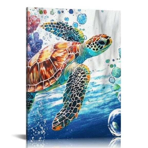 FCXZI Turtle Ocean Bubbles Canvas Wall Art Home Decor 12x16 16x20 12x16in