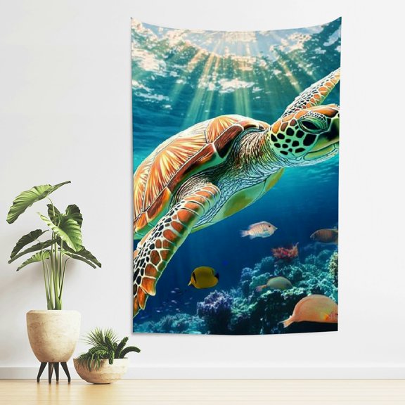 FCXZI Turtle Ocean Fish Print Tapestry Wall Hanging for Home Decor 40*60in