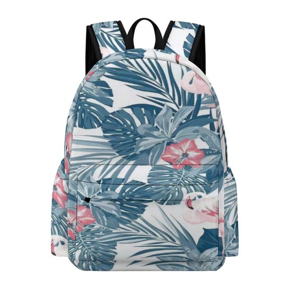 FCXZI Two Tone Flamingo Leaf Pattern Printed Oxford Backpack, Large Capacity Laptop Backpack, Water Resistant, Travel Daypack for College Work Commuting Adults,