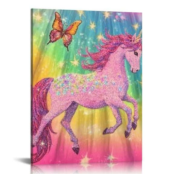 FCXZI Unicorn Butterfly Rainbow Canvas Wall Art for Home Decor 12x16in