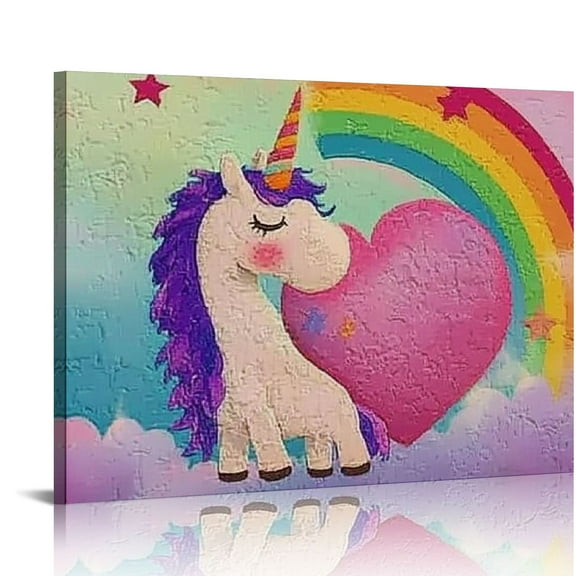 FCXZI Unicorn Heart Rainbow Canvas Print Wall Decorations for Bedroom and Kitchen Ready To Hang - Fashion Home Art Decor 16x12in