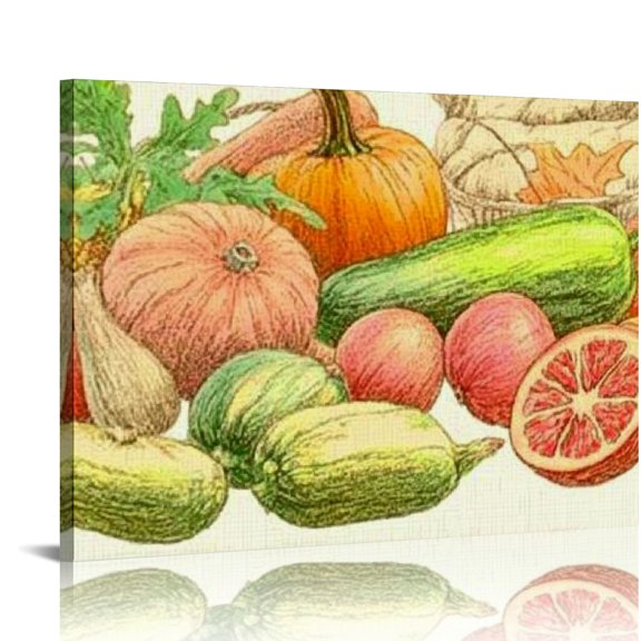 FCXZI Vegetables Canvas Prints Wall Art Decor for Home Living Room Kitchen Bathroom Office Salon Bar Hotel, Ready To Hang Room Decor for Relaxation, Perfect Gift Ideas 20x16in